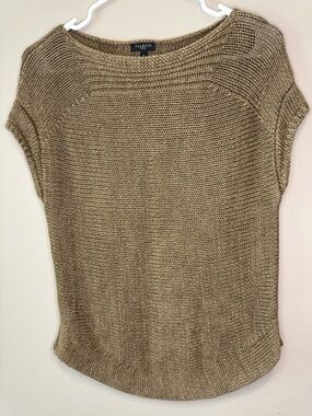 Talbots Petite 100% Linen Knit Sweater Top Tan Beige Size S Beach Boho